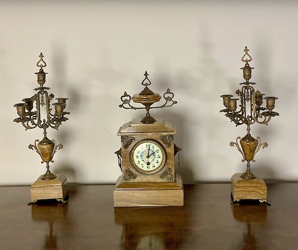 A French ormolu mounted clock garniture