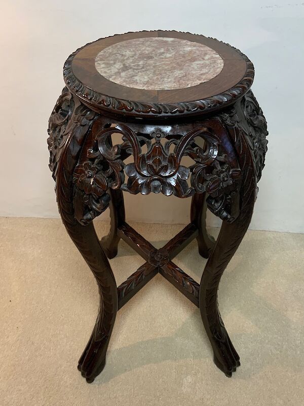 A Chinese hardwood marble topped table