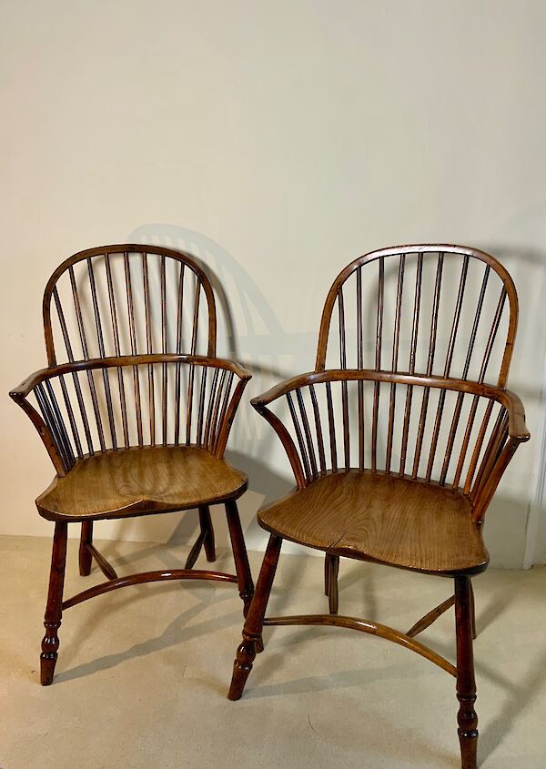 A pair of Thames valley yew wood arm chairs