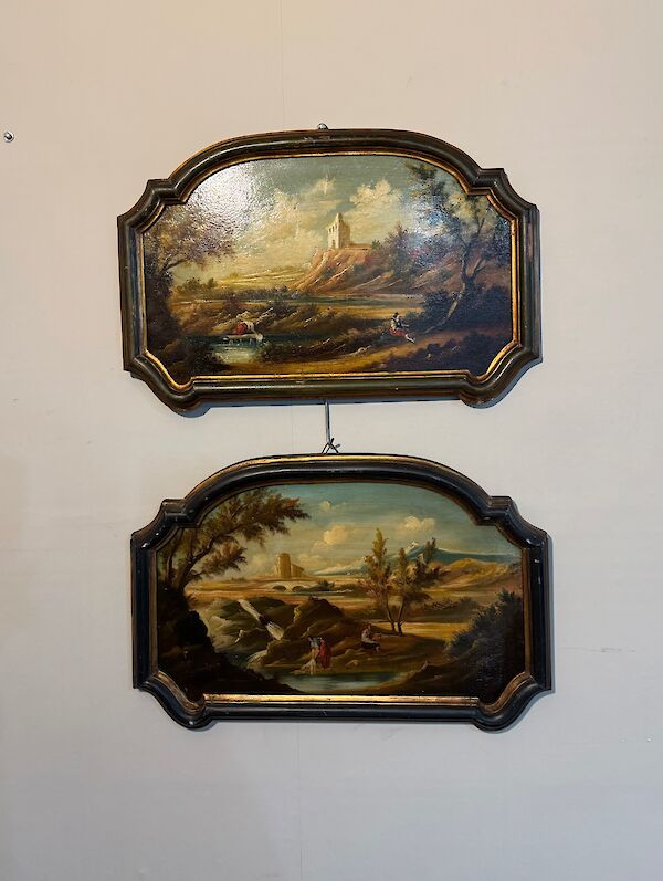 A pair of 19th century oil on board capriccio